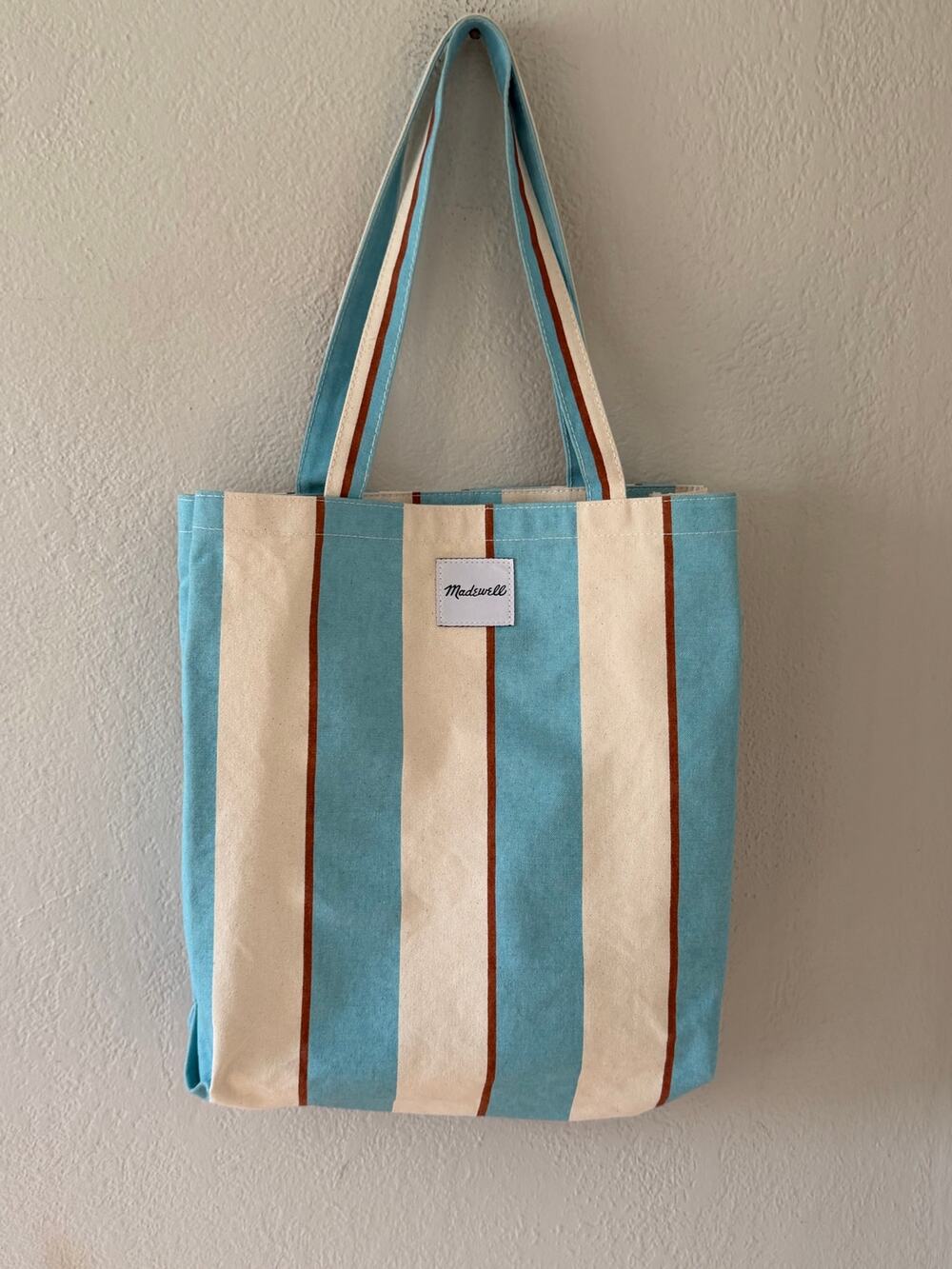 Blue White Striped Madewell Cotton Tote Book Library Bag